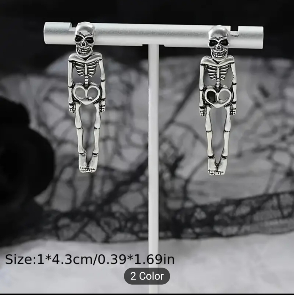 Retro Skeleton earrings halloween BNWT goth punk spooky witch ghost season fall - Picture 2 of 5